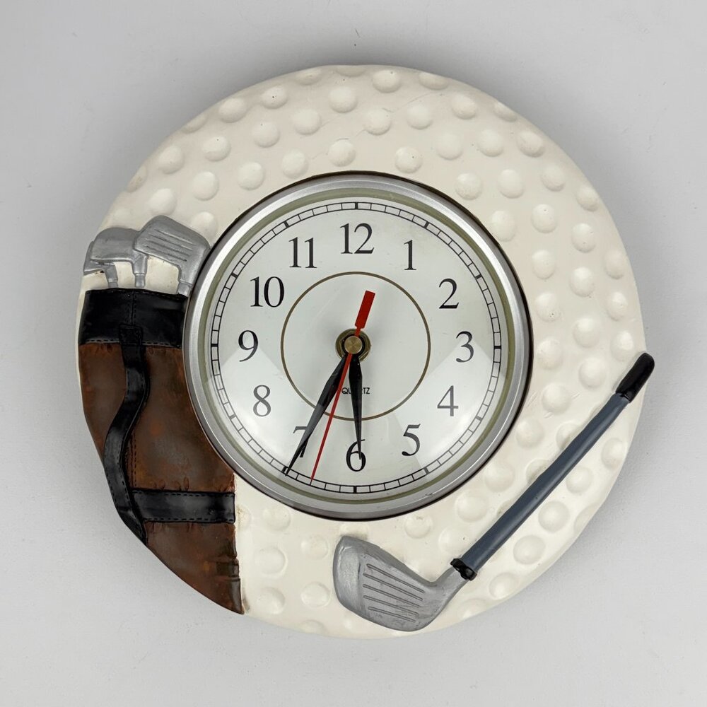 Vintage Ceramic Golf Ball‎ Wall Clock 3D Golf Bag Club Novelty Sports Gift Decor